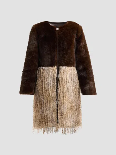 Ramy Brook Beverly Colorblocked Faux-fur Jacket In Brown