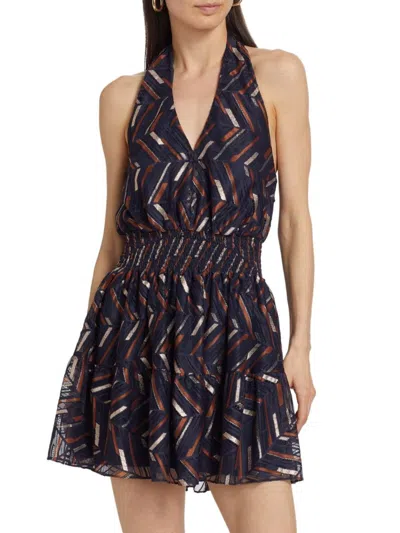 Ramy Brook Women's Blanch Chevron Halter Minidress In Black