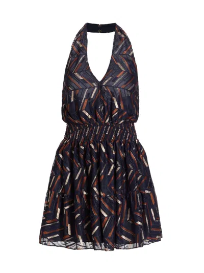Ramy Brook Women's Blanch Chevron Halter Minidress In Blue