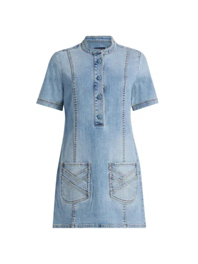 Ramy Brook Skylar Short Sleeve Braided Denim Dress In Blue
