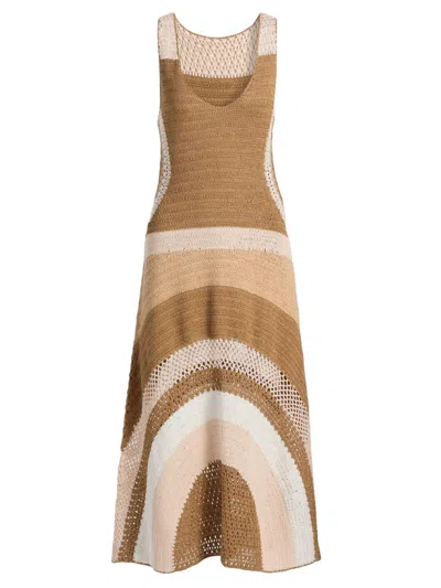 Ramy Brook Cadence Colorblock Crochet Midi Dress In Brown