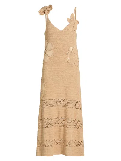 Ramy Brook Camille Floral Crochet Midi Dress In Brown