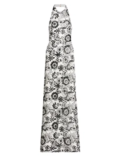 Ramy Brook Candice Floral Sequin Halter Gown In Multi