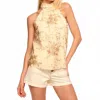 Ramy Brook Cara Metallic Embroidered High-neck Tank In Ivory In Neutral