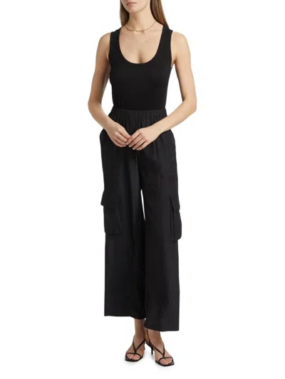 Ramy Brook Women's Carys Mixed-media Cargo Straight-leg Jumpsuit In Black