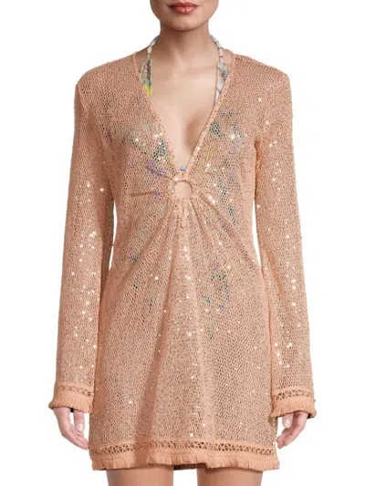 Ramy Brook Women's Cassie Embellished Fringe Mini Cover Up Dress In Rose Gold