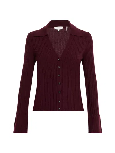 Ramy Brook Cathy Collared Rib Cashmere Cardigan In Burgundy