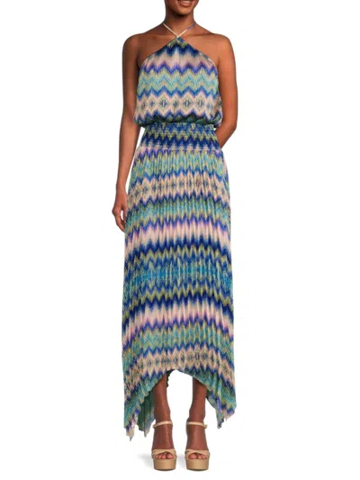 Ramy Brook Women's Chevron Halter Maxi Dress In Navy Multicolor