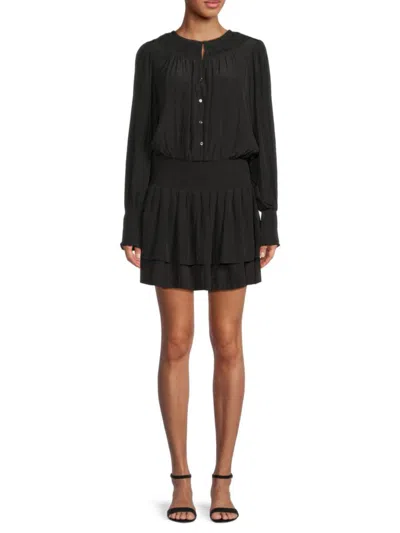 Ramy Brook Women's Clarinda Smocked Mini Dress In Black