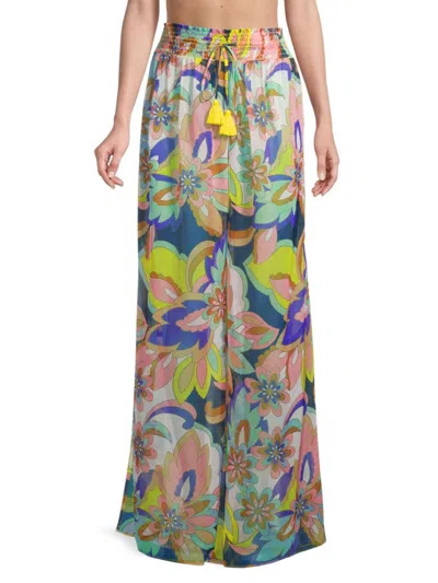 Ramy Brook Women's Coco Floral Wide Leg Cover Up Pants In Lemon Multi