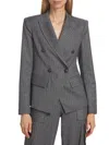 Ramy Brook Collins Metallic Stripe Double Breasted Blazer In Charcoal Lurex Pinstripe