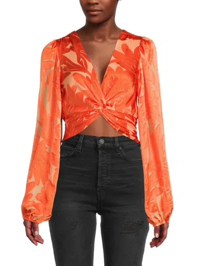 Ramy Brook Women's Connor Floral Twisted Satin Crop Top In Orange