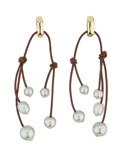 Ramy Brook Women's Corded Pearl Riya Goldtone & Leather Drop Earrings In Orange