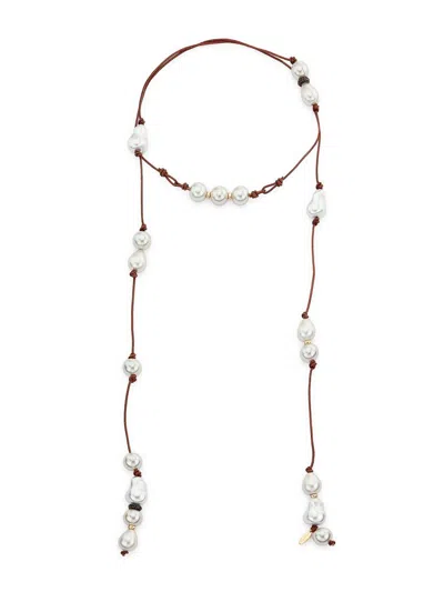 Ramy Brook Women's Corded Pearl Riya Goldtone, Leather & Cubic Zirconia Wrap Necklace In Multi