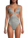 Ramy Brook Corina Womens Metallic Polyester One-piece Swimsuit In Silver