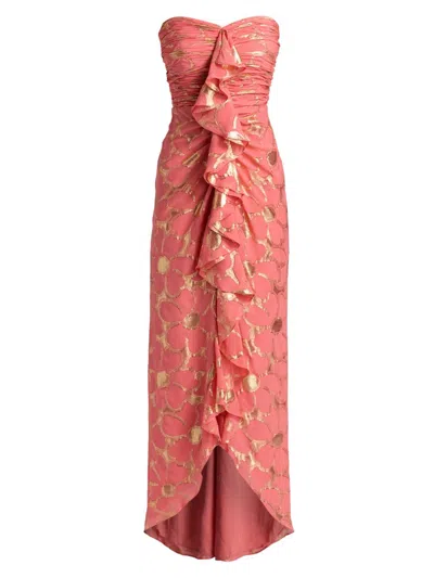 Ramy Brook Daisy Goldie Floral Strapless Gown In Coral Jacquard In Pink