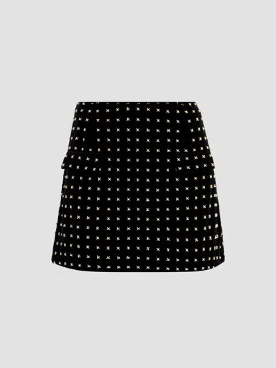 Ramy Brook Women's Daphne Embellished Velvet A-line Mini Skirt In Black Pearl