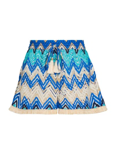 Ramy Brook Women's Duke Chevron Open-knit Shorts In Blue