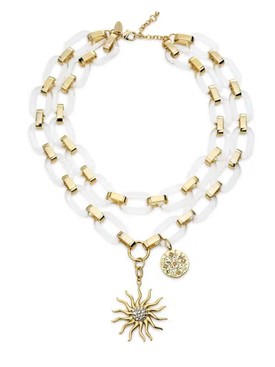 Ramy Brook Women's Elisa Goldtone, Resin & Cubic Zirconia Celestial Pendant Necklace In White