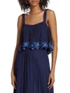 Ramy Brook Elizabeth Pleated Floral Embroidered Crop Top In Spring Navy