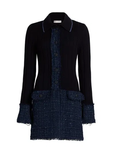 Ramy Brook Ellen Ribbed Tweed Mini Shirtdress In Blue