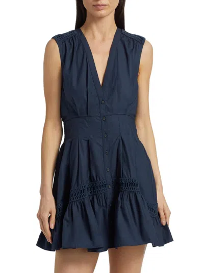 Ramy Brook Women's Eloisa Embroidered Cotton Button-front Minidress In Blue