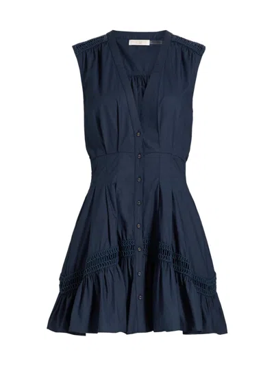 Ramy Brook Women's Eloisa Embroidered Cotton Button-front Minidress In Blue