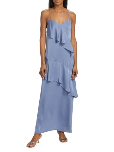 Ramy Brook Women's Elsie Satin Tiered Maxi Dress In Steel Blue