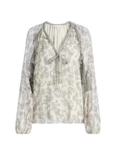 Ramy Brook Women's Emily Floral Silk Blouse In Silver