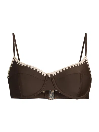 Ramy Brook Emmeline Crochet-trim Bikini Top In Brown