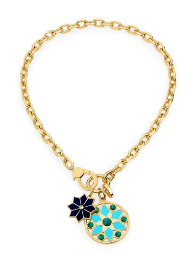 Ramy Brook Women's Enamel Charms Deepika Goldtone, Cubic Zirconia & Turquoise Charm Link-chain Necklace In Orange