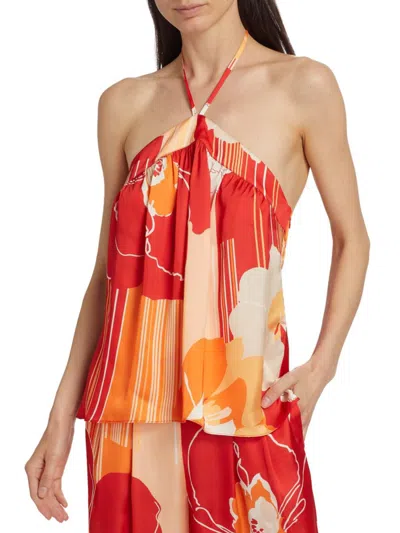 Ramy Brook Women's Eunice Floral Satin Halter Top In Orange