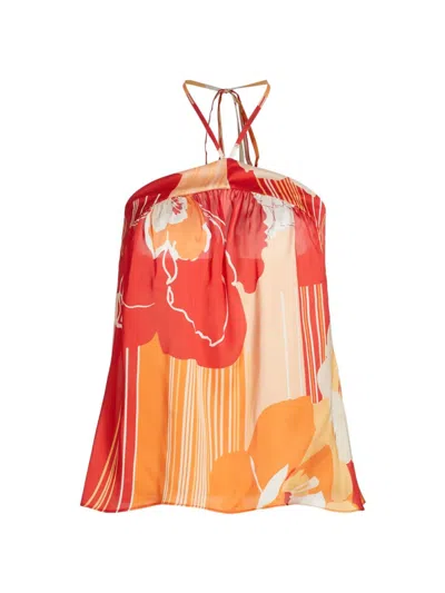 Ramy Brook Women's Eunice Floral Satin Halter Top In Flame Amore