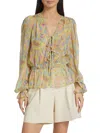 RAMY BROOK WOMEN'S EVIE PRINTED TIE FRONT BLOUSE