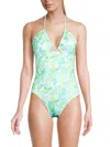 Ramy Brook Women's Floral Halter One Piece Swimsuit In White Combo