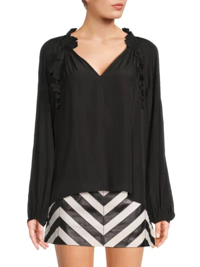 Ramy Brook Women's Floral Split Neck Top In Black