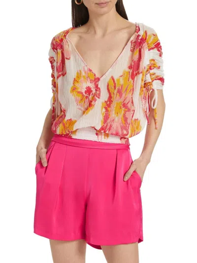 Ramy Brook Women's Frances Floral Plissé Drawstring Top In Multi