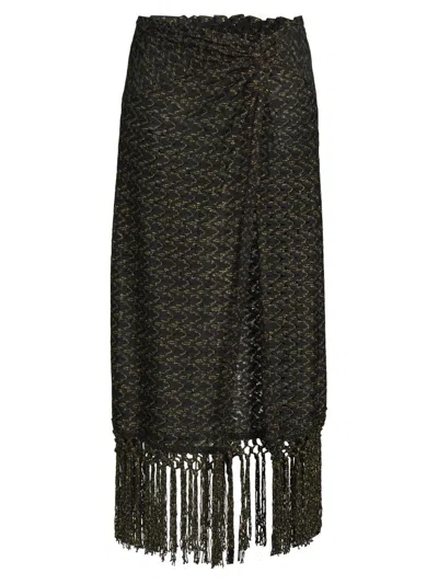 Ramy Brook Women's Gaia Zig-zag Metallic Tassel Midi-skirt In Black