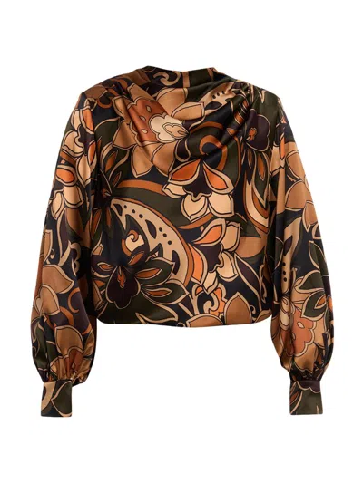Ramy Brook Women's Gail Floral Silk Draped Blouse In Brown