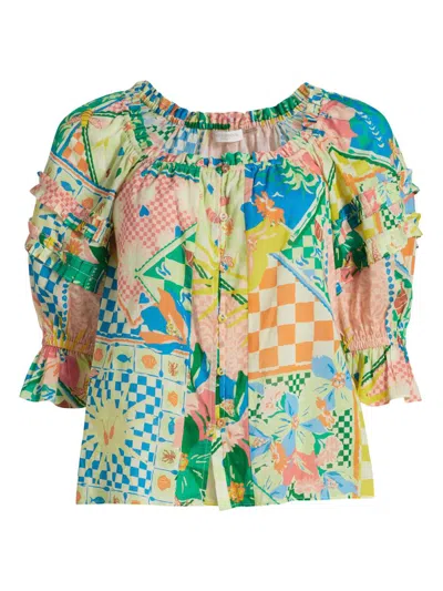 Ramy Brook Women's Garden Lula Patchwork Print Button-front Top In Multi