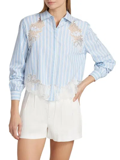 Ramy Brook Women's Gia Lace-accented Striped Shirt In Blue