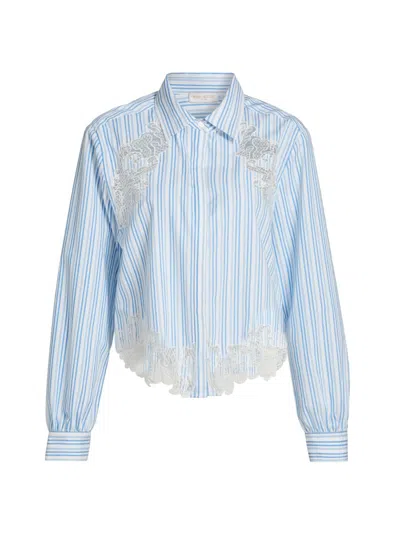 Ramy Brook Women's Gia Lace-accented Striped Shirt In Blue