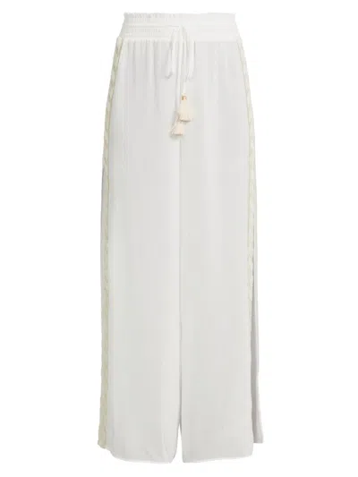 Ramy Brook Women's Glora Embroidered Side-slit Cover-up Pants In White