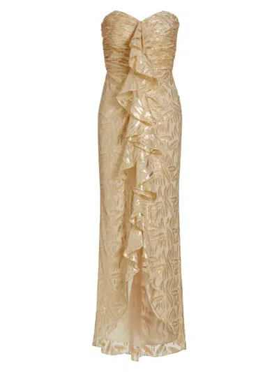 Ramy Brook Goldie Strapless Ruffle Gown In Rattan Jacquard