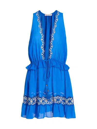 Ramy Brook Gwendolyn Embroidered Coverup Mini Dress In Blue