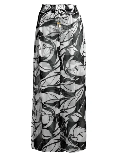 Ramy Brook Haley Trousers Black/white Exotic Palm Print In Black White Exotic Palm