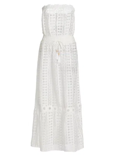 Ramy Brook Henrietta Cotton Embroidered Strapless Coverup Dress White In Pink