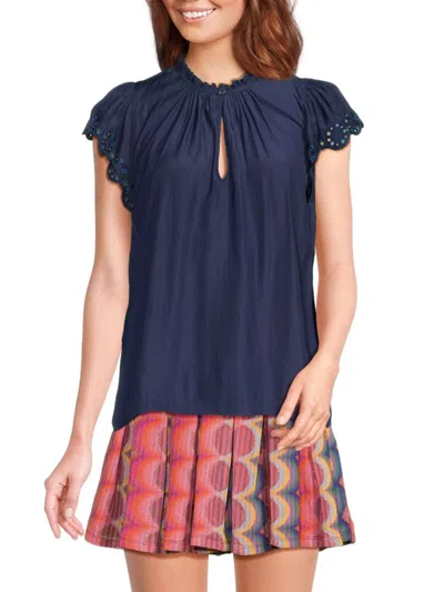 Ramy Brook Women's Hermine Short Sleeve Blouse In Navy