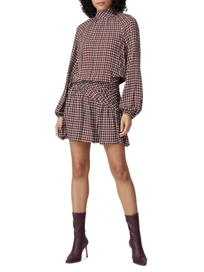 Ramy Brook Women's Houndstooth Ruched Mini Dress In Red