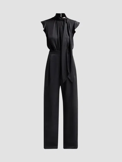 Ramy Brook Women's Irene Satin Tieneck Draped Jumpsuit In Black